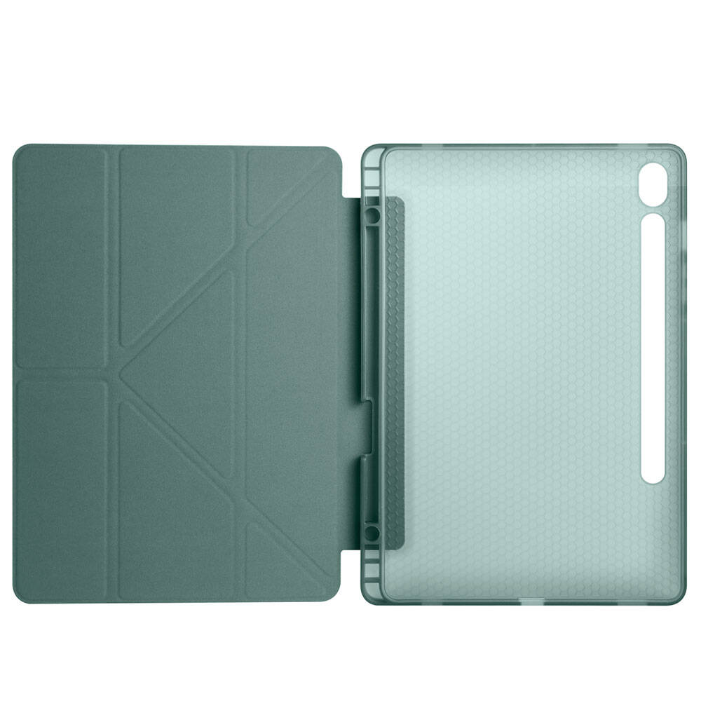 Galaxy Tab S10 FE Kılıf Zore Tri Folding Kalem Bölmeli Standlı Kılıf Gri