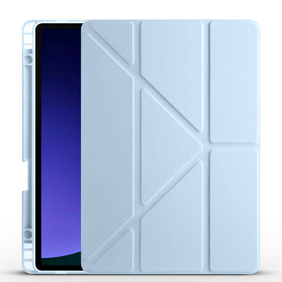 Galaxy Tab S10 FE Kılıf Zore Tri Folding Kalem Bölmeli Standlı Kılıf Mavi