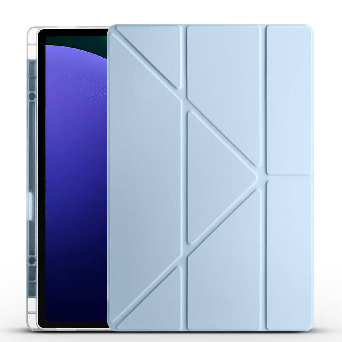 Galaxy Tab S11 Ultra SM-X930 Kılıf Zore Tri Folding Kalem Bölmeli Standlı Kılıf Mavi