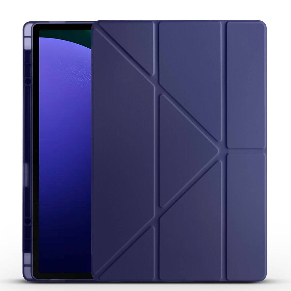 Galaxy Tab S11 Ultra SM-X930 Kılıf Zore Tri Folding Kalem Bölmeli Standlı Kılıf Lacivert