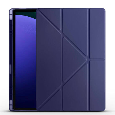 Galaxy Tab S11 Ultra SM-X930 Kılıf Zore Tri Folding Kalem Bölmeli Standlı Kılıf Lacivert