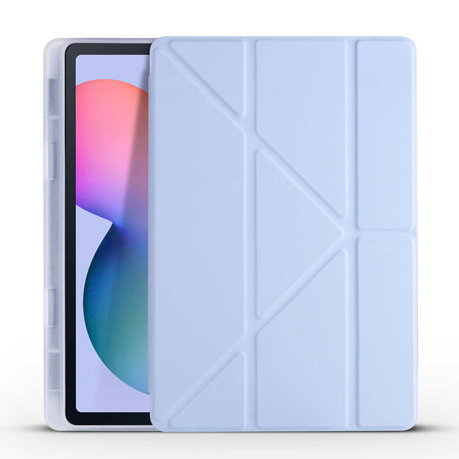 Galaxy Tab S6 Lite P610 Kılıf Zore Tri Folding Kalem Bölmeli Standlı Kılıf Mavi