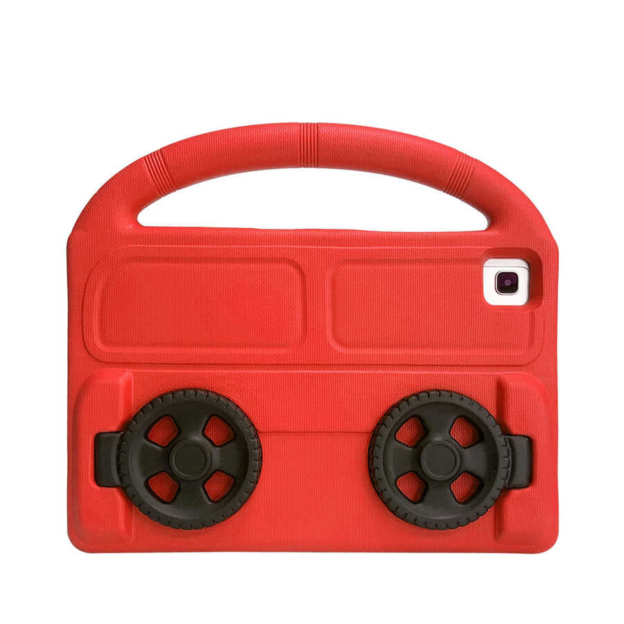 Galaxy Tab S6 Lite P610 Zore Wheel Car Tekerlek Standlı Tablet Eva Silikon Kılıf Pembe Koyu