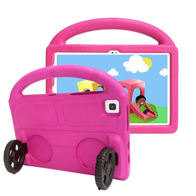 Galaxy Tab S6 Lite P610 Zore Wheel Car Tekerlek Standlı Tablet Eva Silikon Kılıf Pembe Koyu