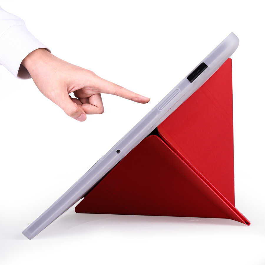 Galaxy Tab S7 Plus T970 Kılıf Zore Tri Folding Kalem Bölmeli Standlı Kılıf Kırmızı