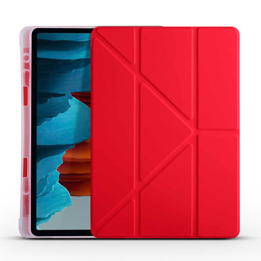 Galaxy Tab S7 Plus T970 Kılıf Zore Tri Folding Kalem Bölmeli Standlı Kılıf Mor