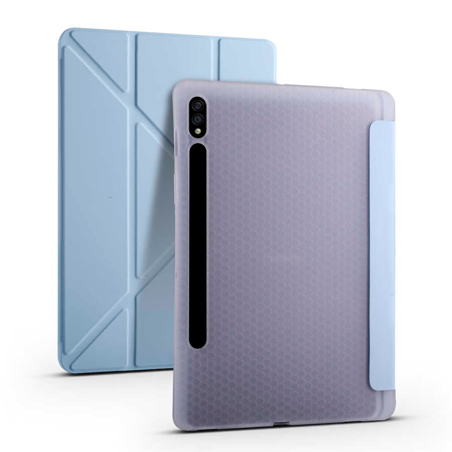 Galaxy Tab S7 T870 Kılıf Zore Tri Folding Kalem Bölmeli Standlı Kılıf Mavi