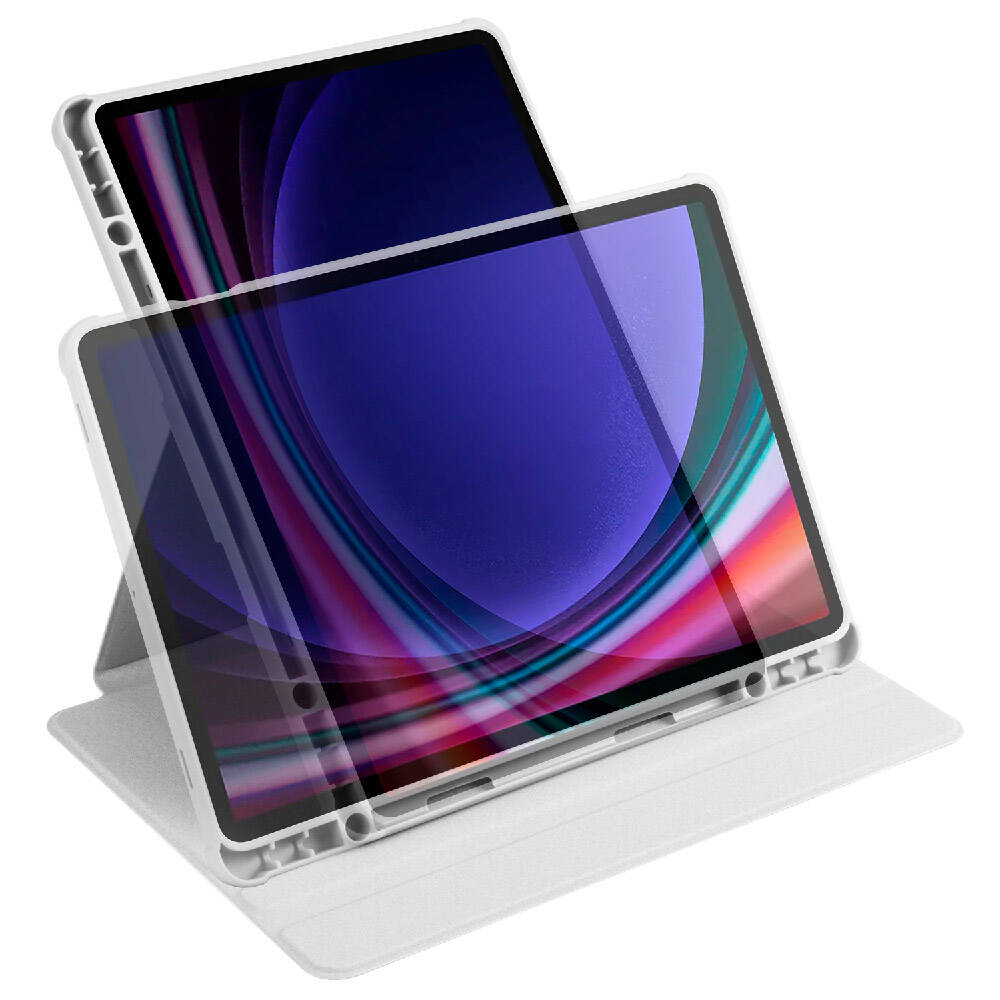 Galaxy Tab S9 Kılıf Zore Termik Kalem Bölmeli Dönebilen Standlı Kılıf Lavendery Gray