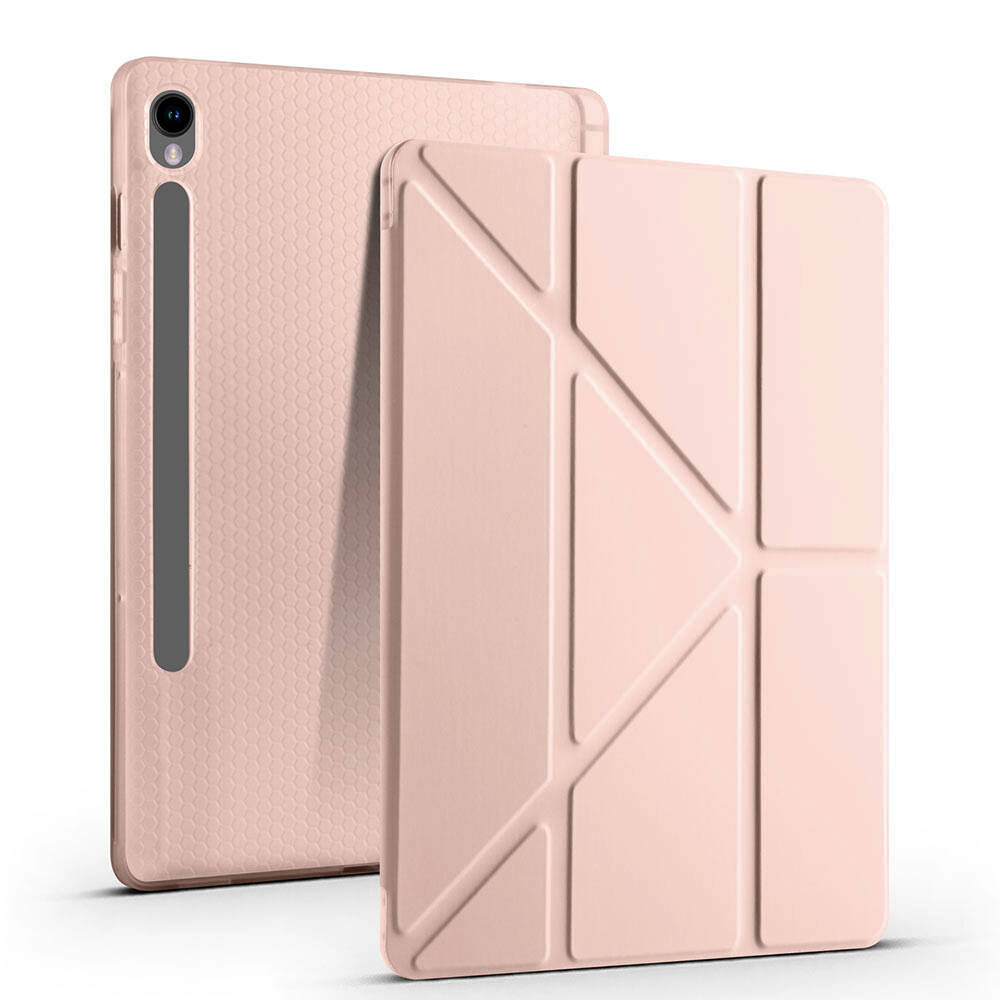 Galaxy Tab S9 Kılıf Zore Tri Folding Kalem Bölmeli Standlı Kılıf Gri