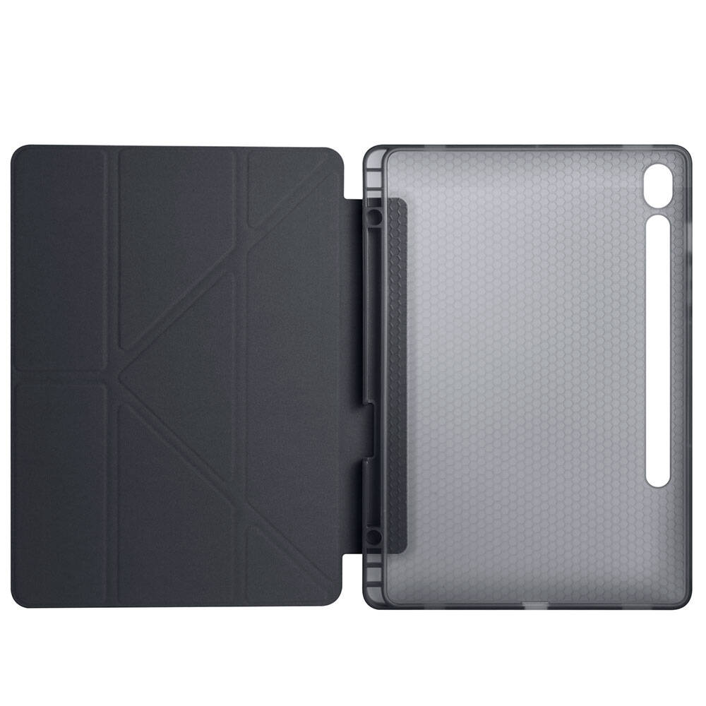Galaxy Tab S9 Kılıf Zore Tri Folding Kalem Bölmeli Standlı Kılıf Siyah