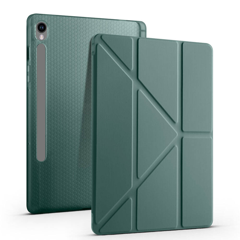 Galaxy Tab S9 Kılıf Zore Tri Folding Kalem Bölmeli Standlı Kılıf Yeşil