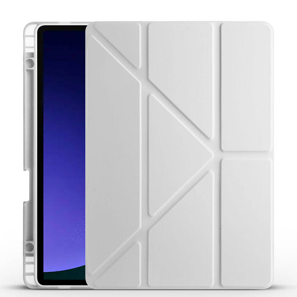 Galaxy Tab S9 Kılıf Zore Tri Folding Kalem Bölmeli Standlı Kılıf Gri