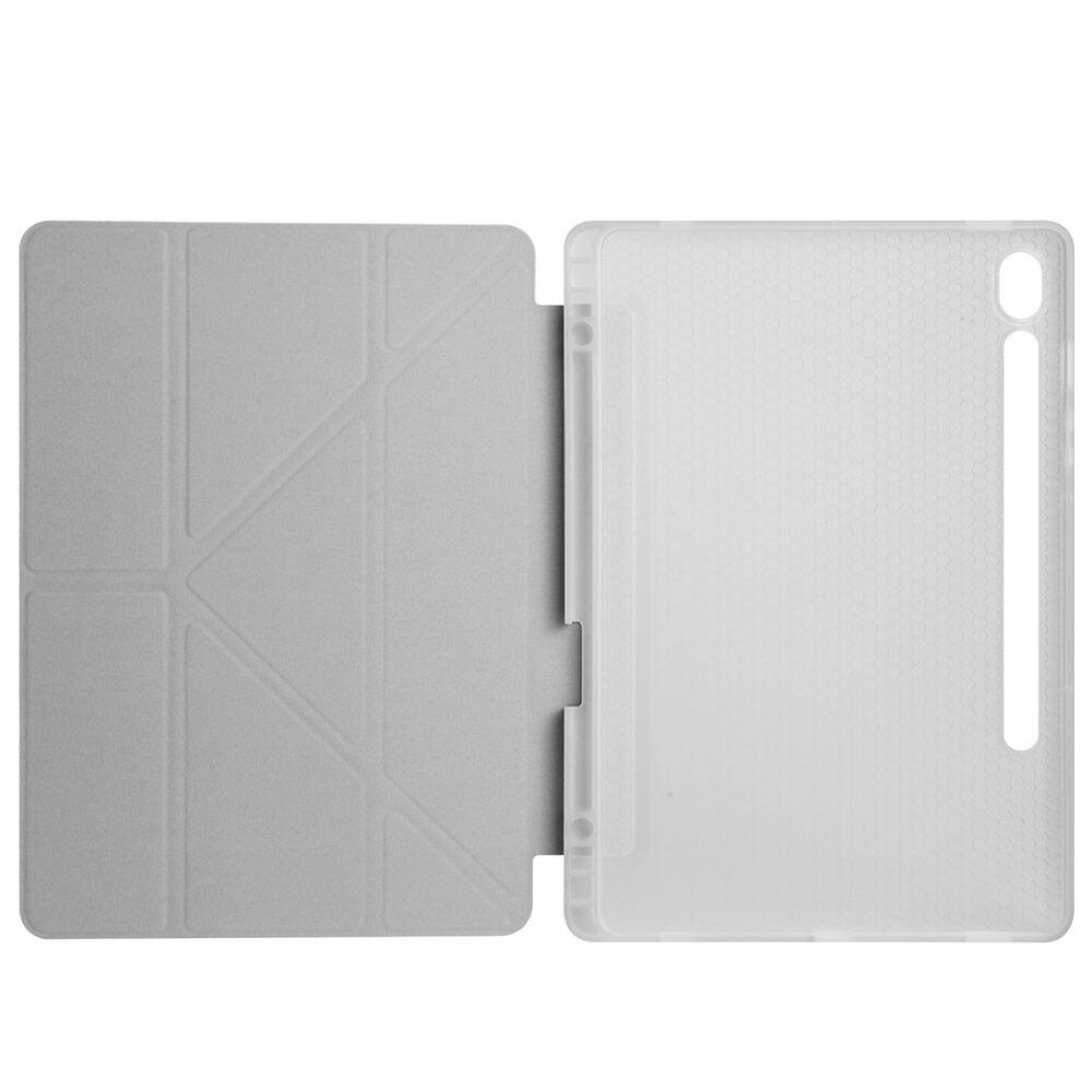Galaxy Tab S9 Kılıf Zore Tri Folding Kalem Bölmeli Standlı Kılıf Gri