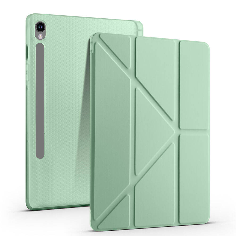 Galaxy Tab S9 Kılıf Zore Tri Folding Kalem Bölmeli Standlı Kılıf Yeşil
