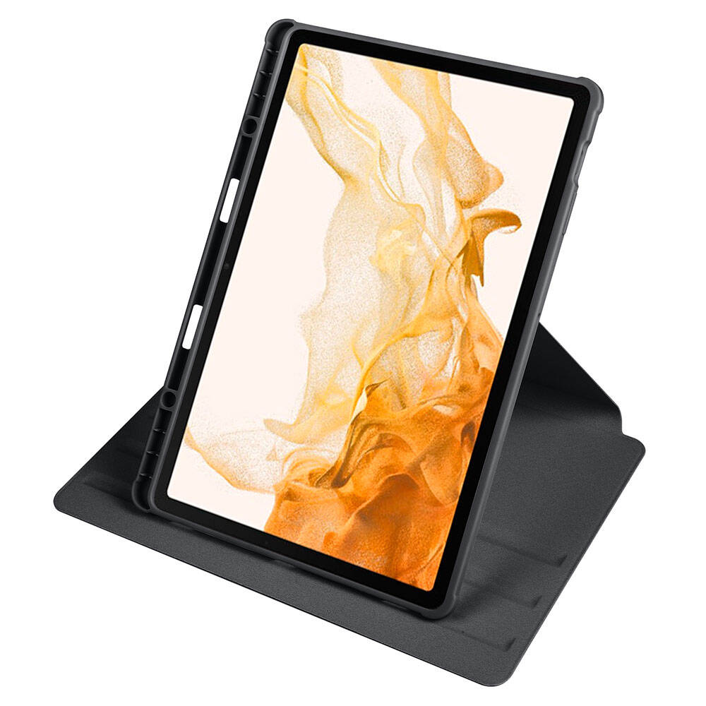 Galaxy Tab S9 Plus Kılıf Zore Termik Kalem Bölmeli Dönebilen Standlı Kılıf Siyah