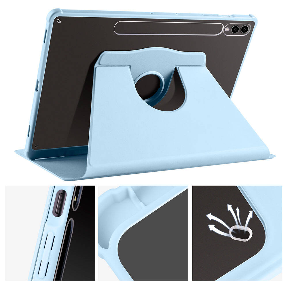Galaxy Tab S9 Plus Kılıf Zore Termik Kalem Bölmeli Dönebilen Standlı Kılıf Gri