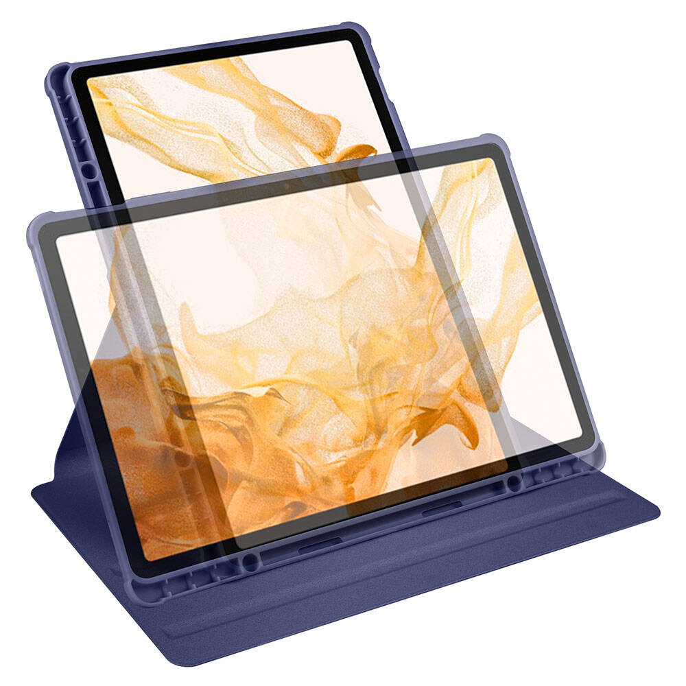 Galaxy Tab S9 Plus Kılıf Zore Termik Kalem Bölmeli Dönebilen Standlı Kılıf Mavi
