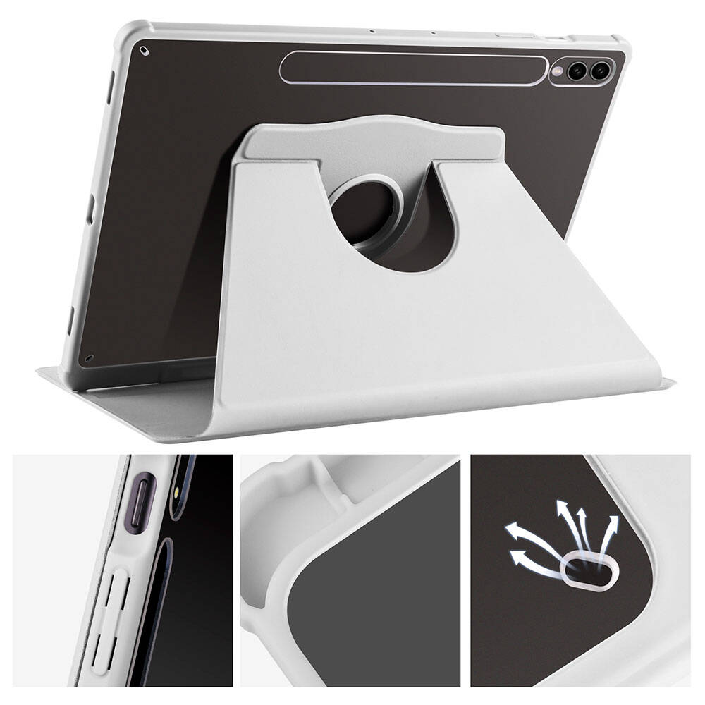 Galaxy Tab S9 Plus Kılıf Zore Termik Kalem Bölmeli Dönebilen Standlı Kılıf Lavendery Gray