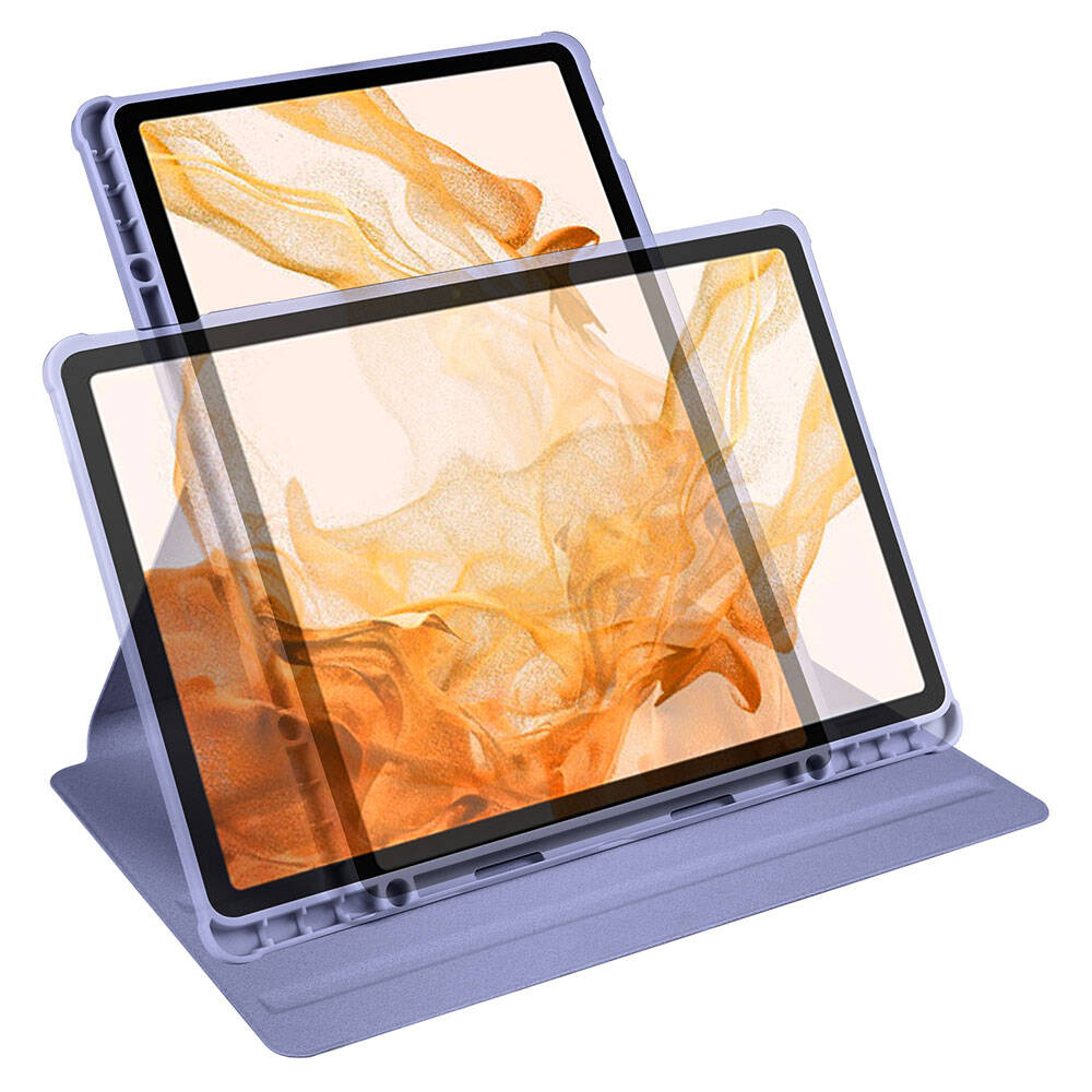 Galaxy Tab S9 Plus Kılıf Zore Termik Kalem Bölmeli Dönebilen Standlı Kılıf Lavendery Gray