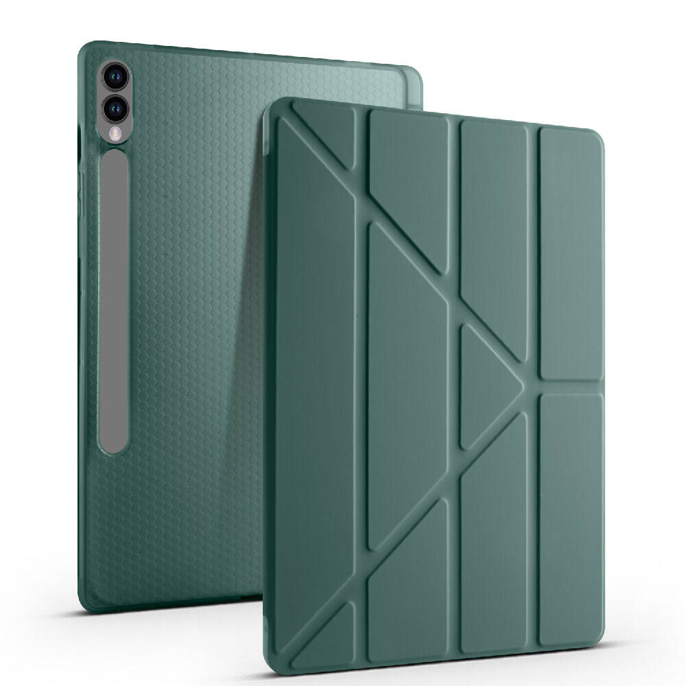 Galaxy Tab S9 Plus Kılıf Zore Tri Folding Kalem Bölmeli Standlı Kılıf Koyu Yeşil