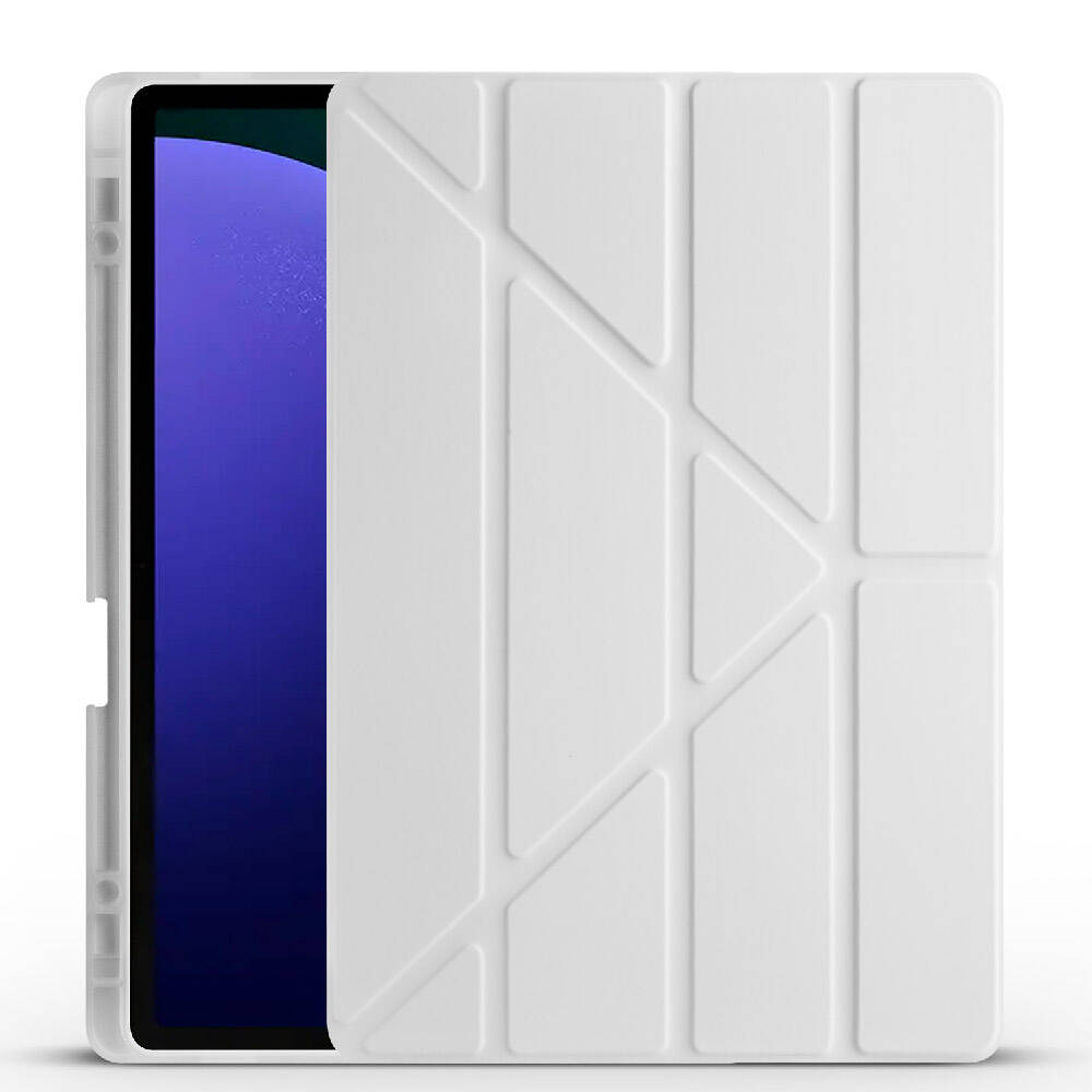 Galaxy Tab S9 Plus Kılıf Zore Tri Folding Kalem Bölmeli Standlı Kılıf Gri
