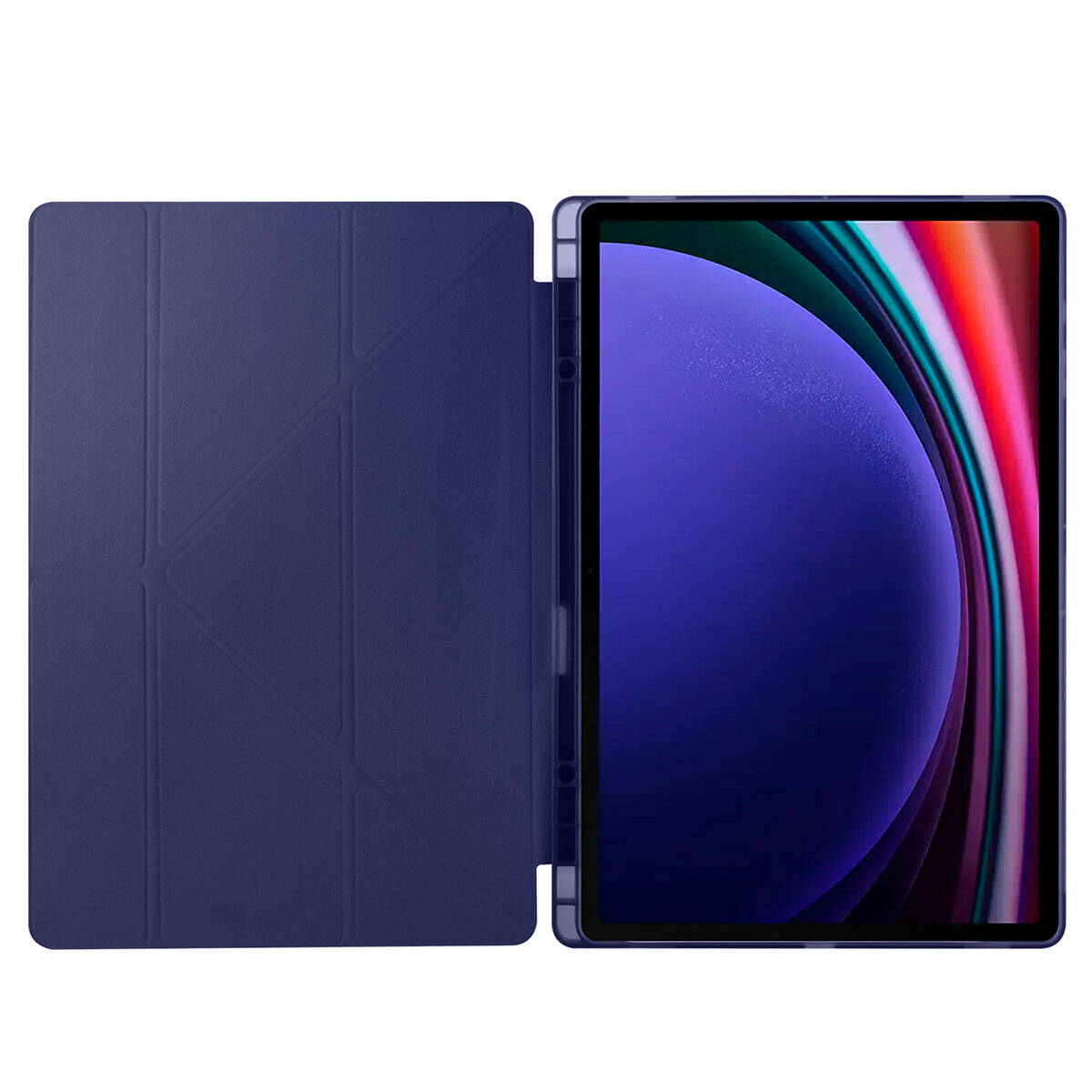 Galaxy Tab S9 Ultra Kılıf Zore Tri Folding Kalem Bölmeli Standlı Kılıf Mavi
