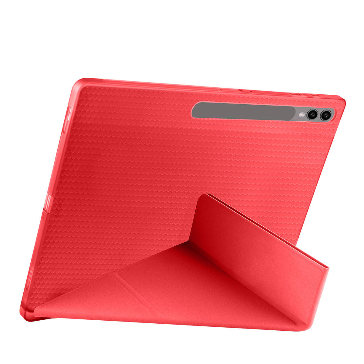 Galaxy Tab S9 Ultra Kılıf Zore Tri Folding Kalem Bölmeli Standlı Kılıf Kırmızı
