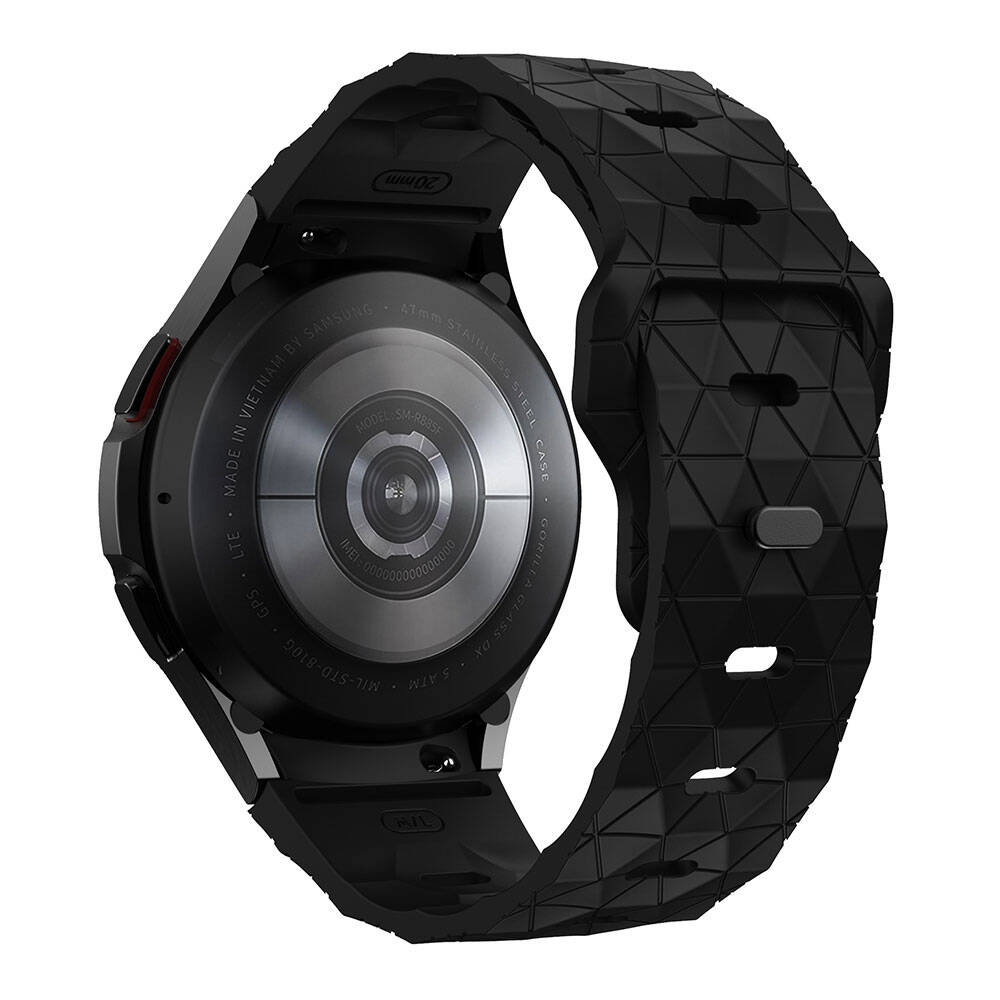 Galaxy Watch 5 40mm Zore KRD-116 20mm Futbol Desenli Spor Tasarımlı Silikon Kordon Siyah-Kırmızı