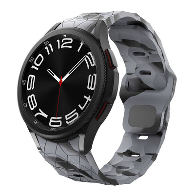 Galaxy Watch 5 44mm Zore KRD-116 20mm Futbol Desenli Spor Tasarımlı Silikon Kordon Siyah-Gri