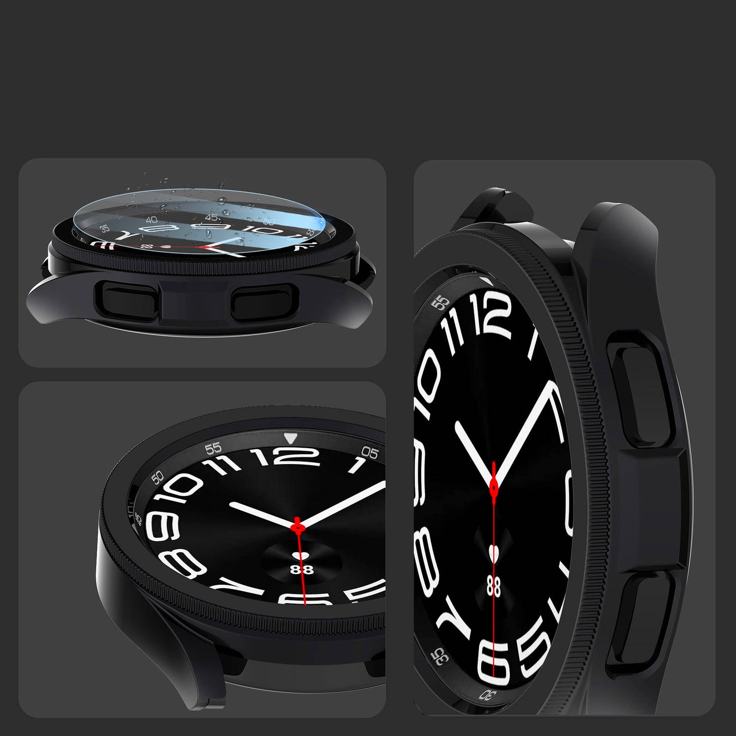 Galaxy Watch 6 Classic 43mm Sert PC Kasa ve Ekran Koruyucu Zore Watch Gard 29 Siyah