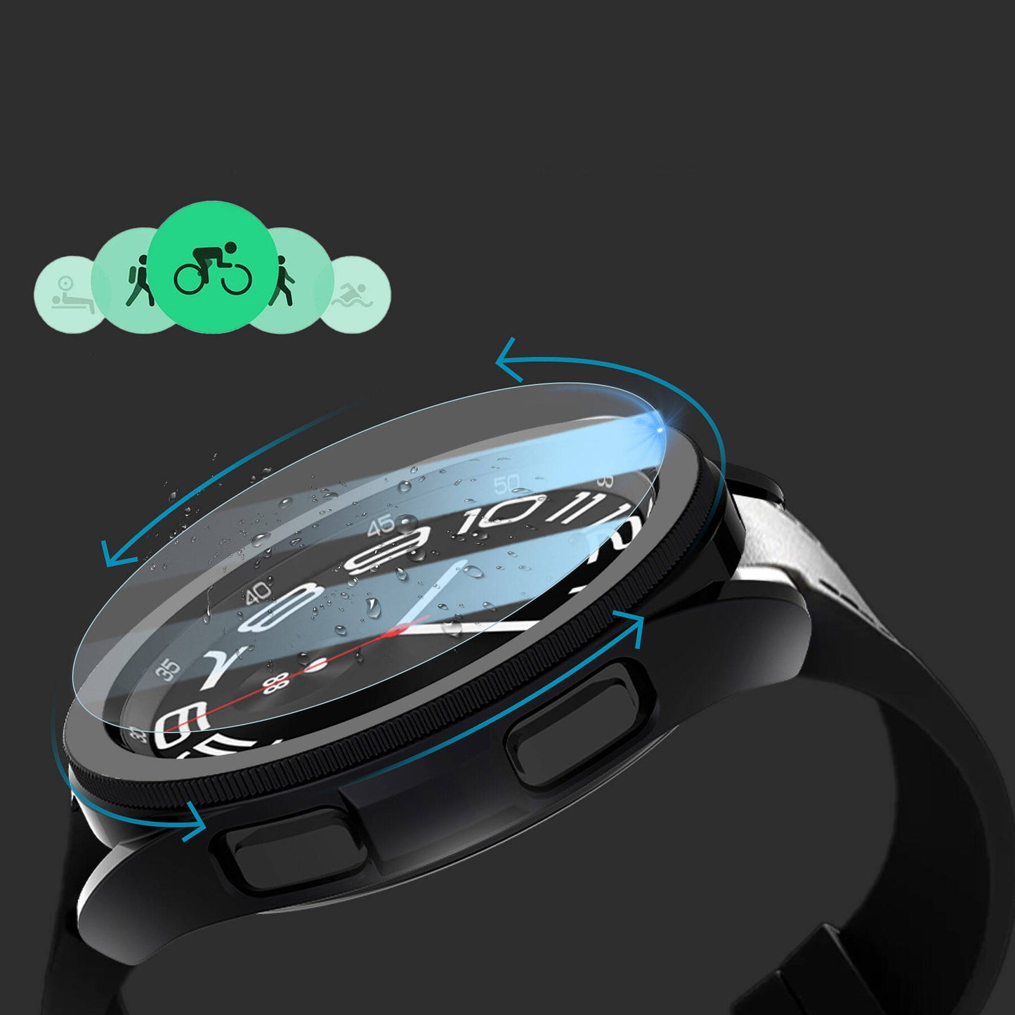 Galaxy Watch 6 Classic 43mm Sert PC Kasa ve Ekran Koruyucu Zore Watch Gard 29 Siyah
