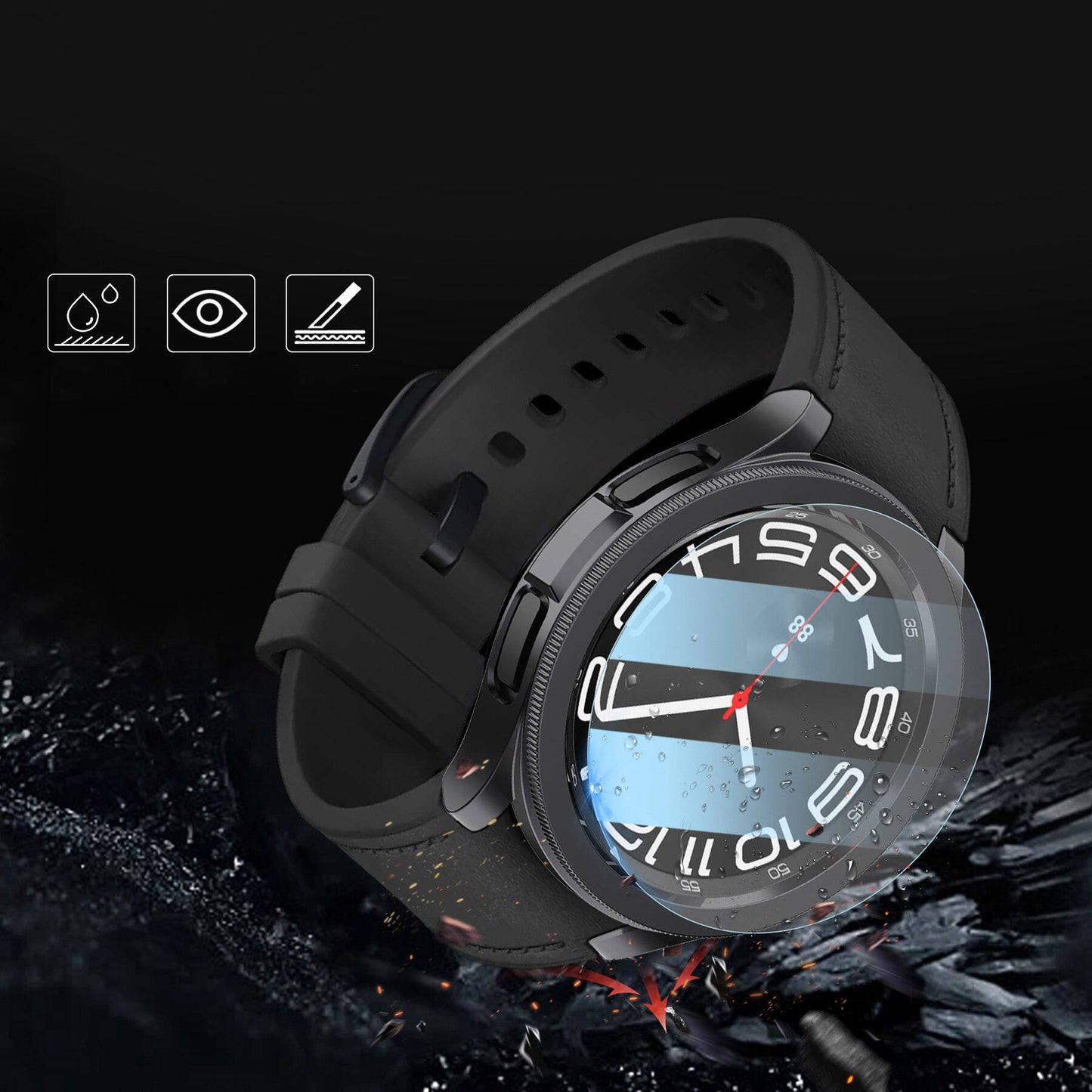 Galaxy Watch 6 Classic 47mm Sert PC Kasa ve Ekran Koruyucu Zore Watch Gard 29 Siyah