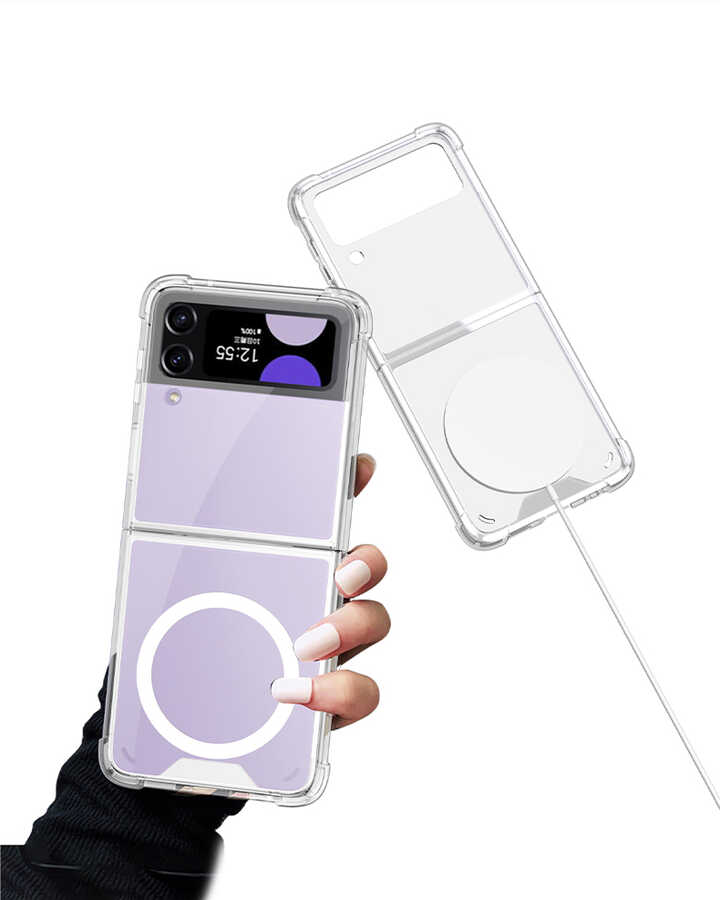 Galaxy Z Flip 3 Kılıf Wireless Şarj Özellikli Airbagli Zore Kıpta Anti Shock M-safe Kapak Renksiz