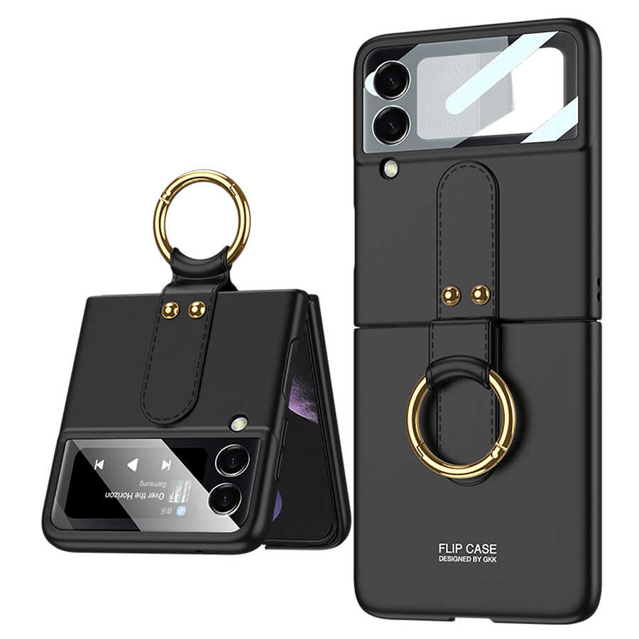 Galaxy Z Flip 3 Kılıf Zore Flip Ring Kıpta Kapak Siyah
