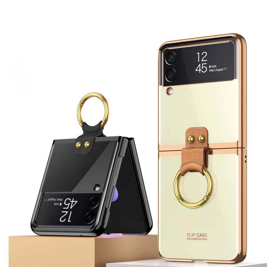 Galaxy Z Flip 3 Kılıf Zore Yüzüklü Kıpta Kapak Koyu Yeşil