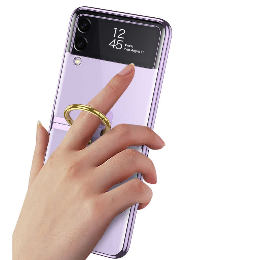 Galaxy Z Flip 3 Kılıf Zore Yüzüklü Kıpta Kapak Koyu Yeşil