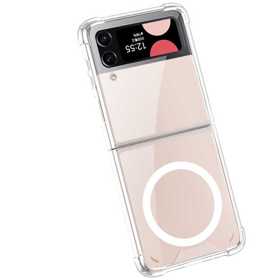 Galaxy Z Flip 4 Kılıf Wireless Şarj Özellikli Airbagli Zore Kıpta Anti Shock M-safe Kapak Renksiz