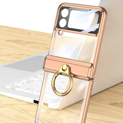 Galaxy Z Flip 4 Kılıf Zore Kıpta Yüzüklü Lens Korumalı Kapak Siyah