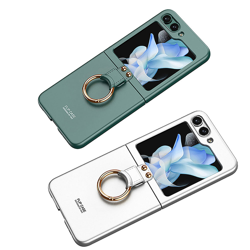Galaxy Z Flip 5 Kılıf Zore Kıpta Yüzüklü Flip Sert Kapak Koyu Yeşil