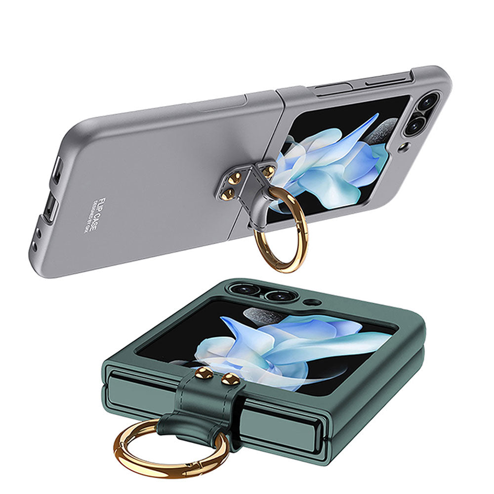 Galaxy Z Flip 5 Kılıf Zore Kıpta Yüzüklü Flip Sert Kapak Koyu Yeşil