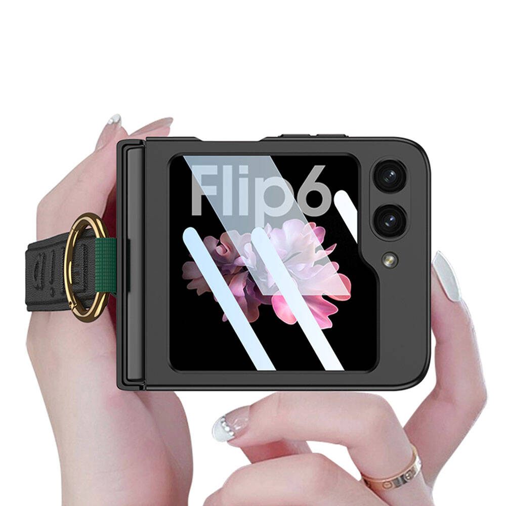 Galaxy Z Flip 6 Kılıf Kamera Korumalı Yüzüklü Zore Flip Ring Kıpta Kapak Siyah