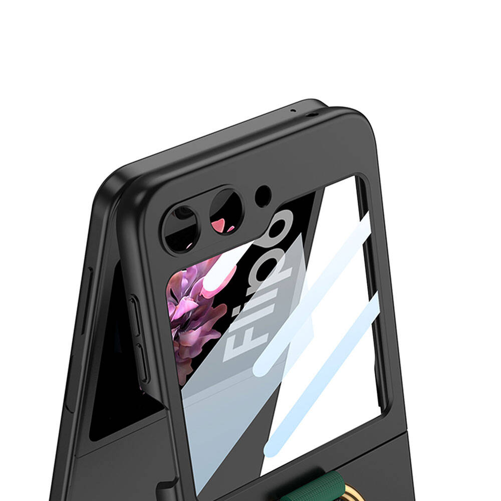 Galaxy Z Flip 6 Kılıf Kamera Korumalı Yüzüklü Zore Flip Ring Kıpta Kapak Pembe