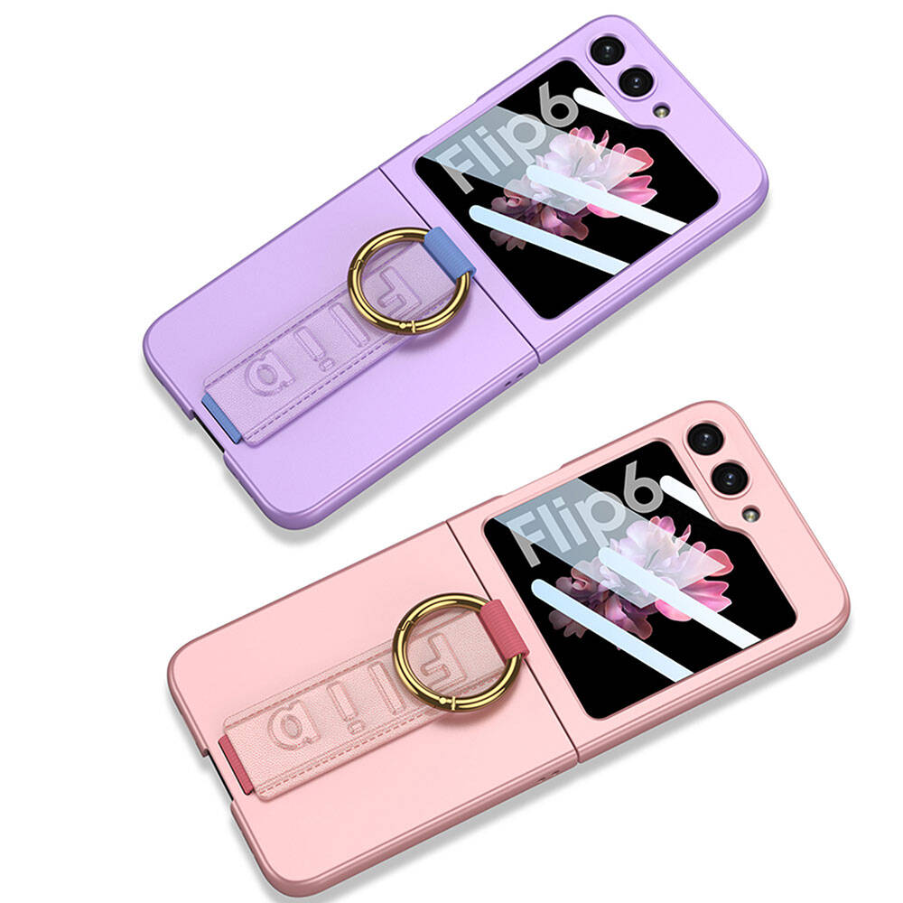 Galaxy Z Flip 6 Kılıf Kamera Korumalı Yüzüklü Zore Flip Ring Kıpta Kapak Pembe