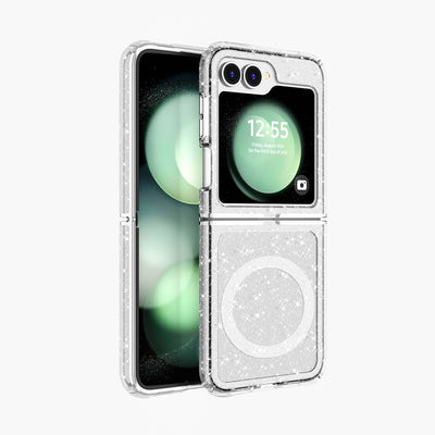 Galaxy Z Flip 6 Kılıf M-safe Şarj Özellikli Parlayan Simli Saydam Renkli Zore Allstar Kapak Pembe