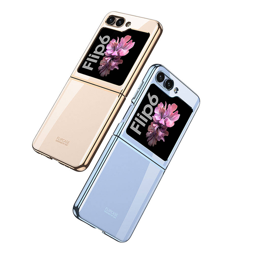 Galaxy Z Flip 6 Kılıf Zore Full Camlı Kıpta Kapak Mavi