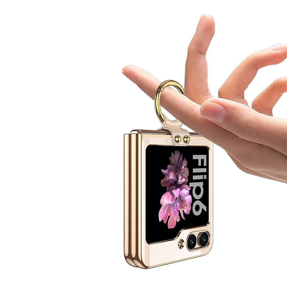 Galaxy Z Flip 6 Kılıf Zore Yüzüklü Kıpta Kapak Siyah