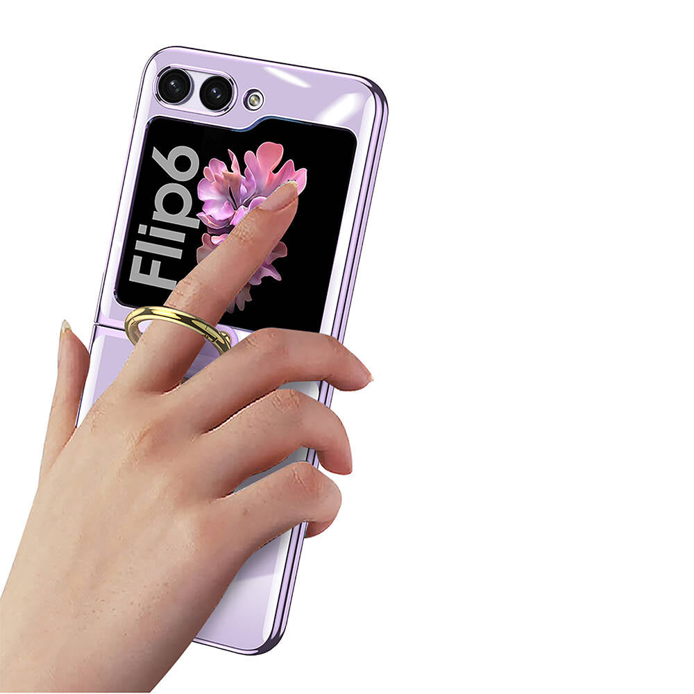 Galaxy Z Flip 6 Kılıf Zore Yüzüklü Kıpta Kapak Lila