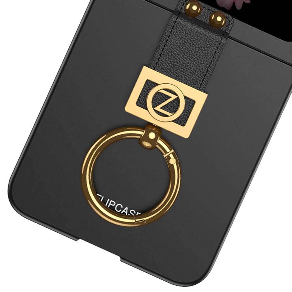 Galaxy Z Flip 6 Kılıf Zore Z Harfli Yüzüklü Kıpta Kapak Siyah