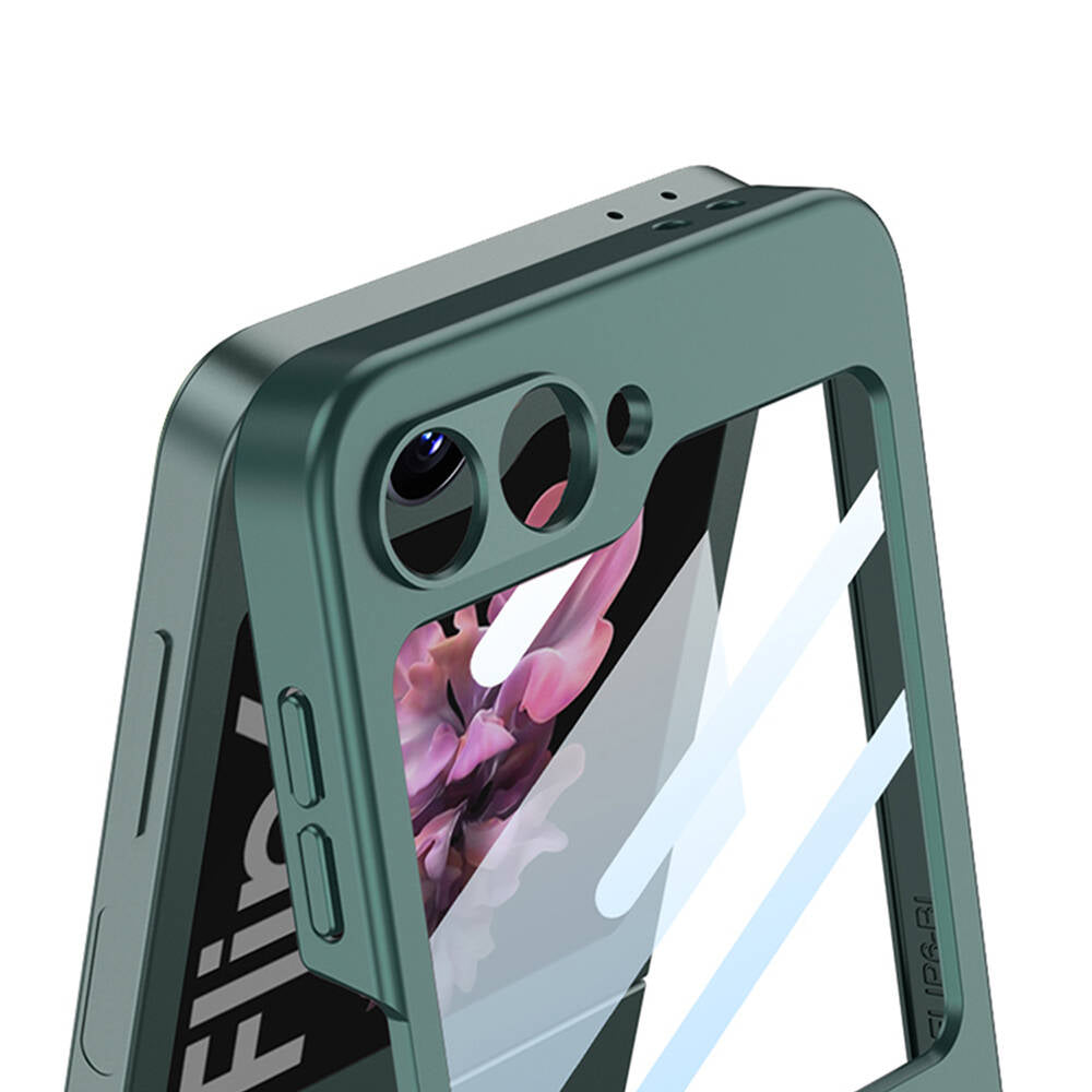 Galaxy Z Flip 6 Kılıf Zore Z Harfli Yüzüklü Kıpta Kapak Yeşil
