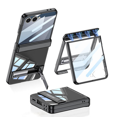 Galaxy Z Flip 7 Kılıf Kamera Korumalı Şeffaf Tasarımlı Zore Lego Standlı Kapak Gümüş